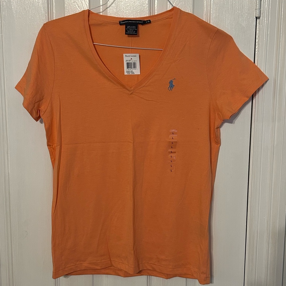 Ralph Lauren Women's Bright Orange V-Neck Tee